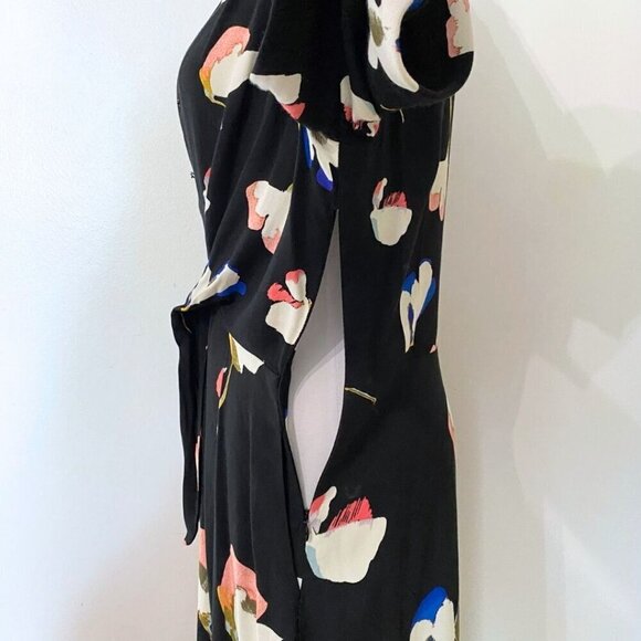 NWOT MASSIMO DUTTI BLACK FLORAL FRONT-KNOT MIDI DRESS - 4 - Picture 8 of 13